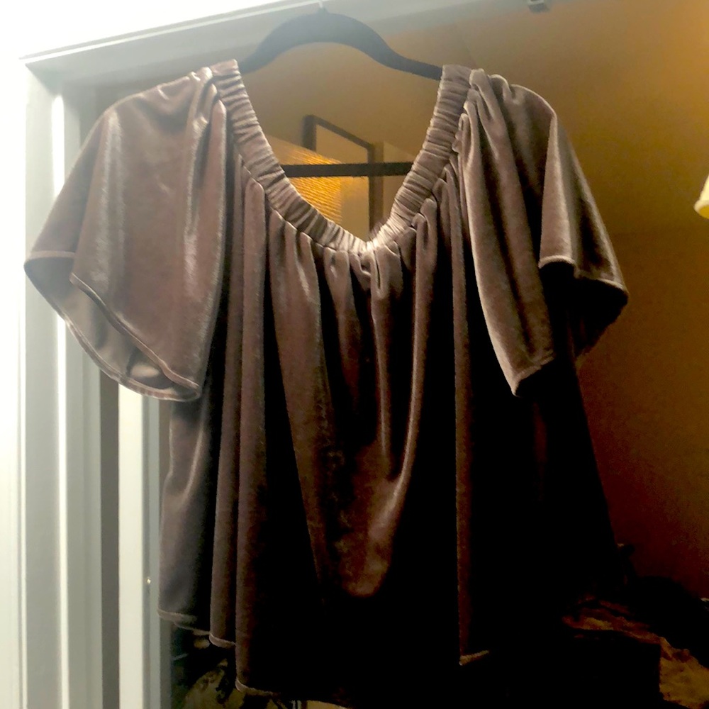 Taupe velvet off the shoulder top